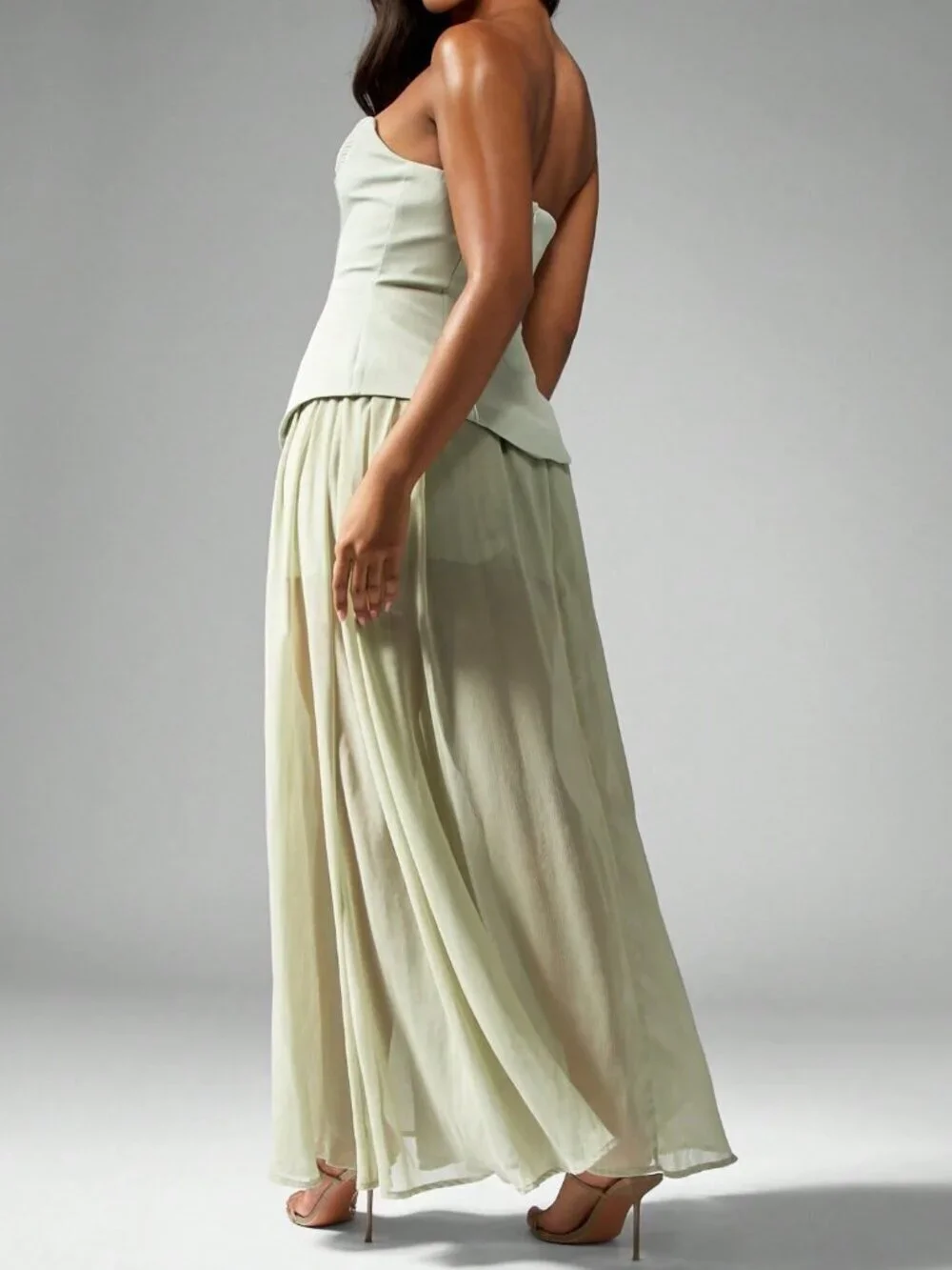 Green Elegant Women's Strapless Sweetheart Neckline Corset-Style Maxi Dress